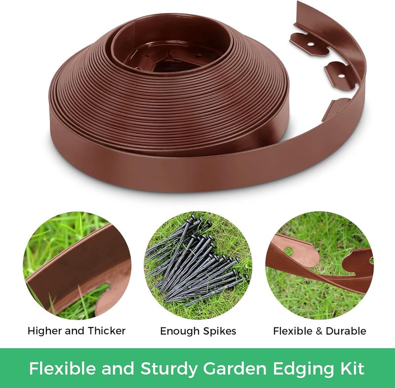 FunFanso 2-Inch x 66 FT Landscape Edging Border with 100 Spikes, Garden Edging Lawn Edging Border Kit, Plastic Edging Border Flexible for Garden Flower Beds Lawn Yard Pathway (Brown) - Image 5